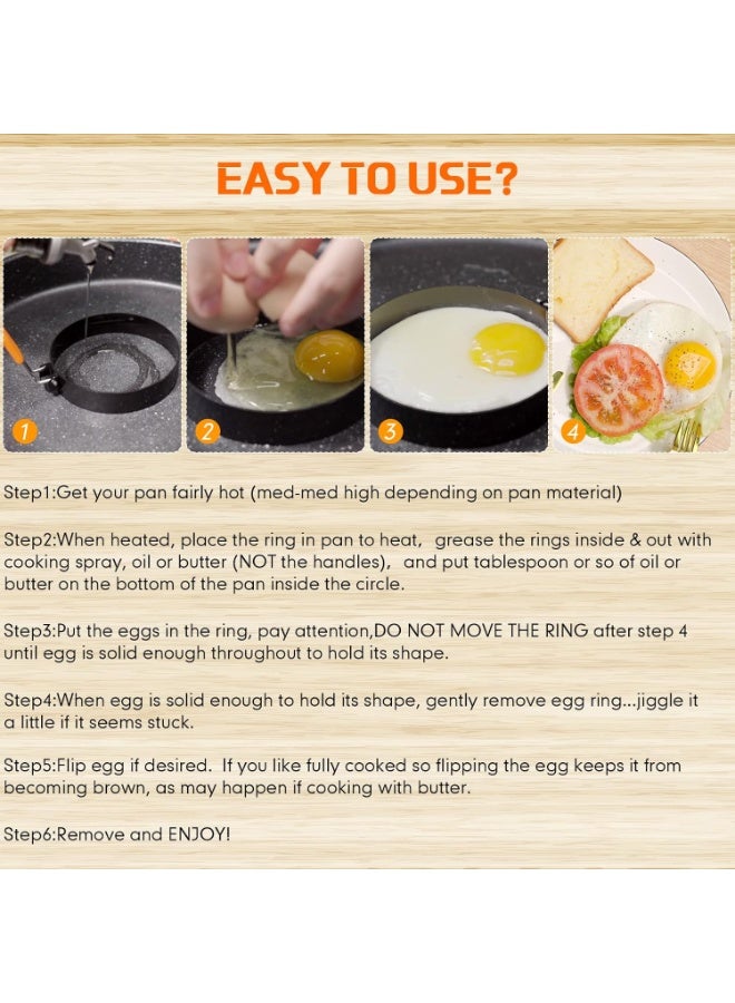 6 قطع من البيض حلقة الفطائر حلقة مجموعة الفولاذ المقاوم للصدأ قوالب البيض المقلية الشوائح الفطائر مع مقبض السيليكون للفطور الشطيرة ساندويتش (مربع ، جولة ، 4 بوصة ، 6 بوصة ، 8 بوصة) - Image 4